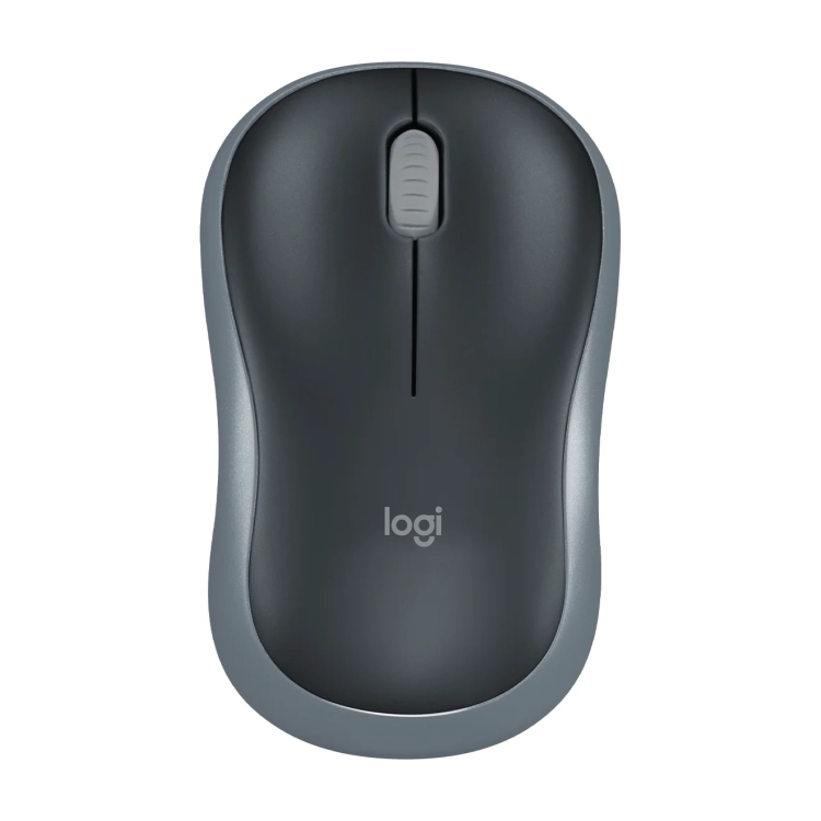 Logitech M185 szara z góry, symetryczna obudowa i kółko przewijania