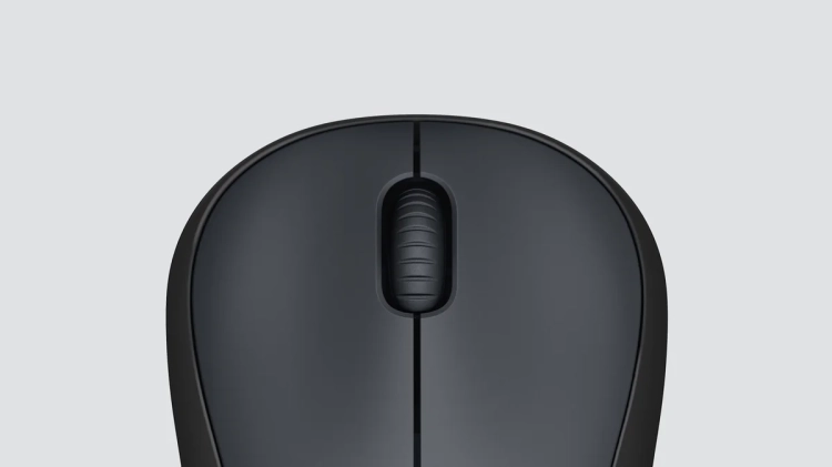 Grafitowa Logitech M220 Silent z góry na turkusowym tle