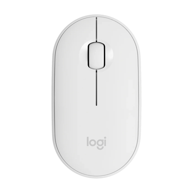 Biała Logitech Pebble M350 z góry, owalny kształt