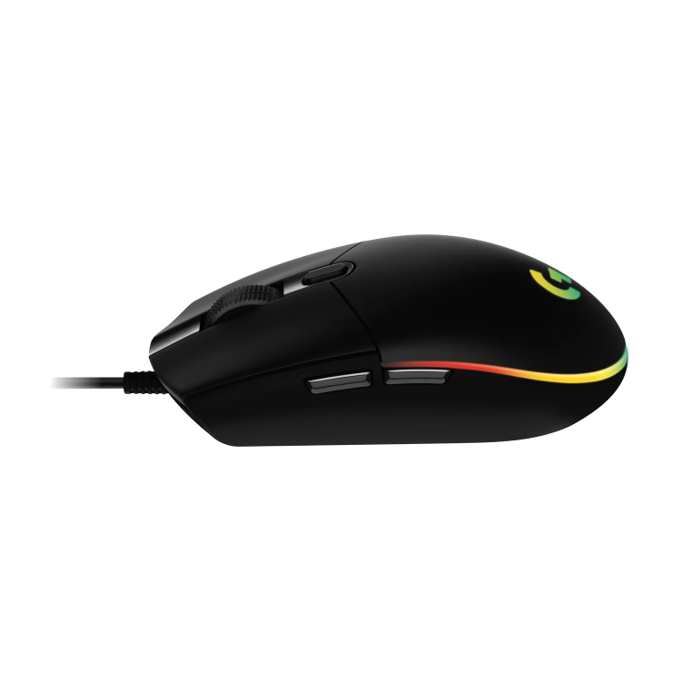 Lewy bok myszy Logitech G102 z przyciskami bocznymi i paskiem RGB
