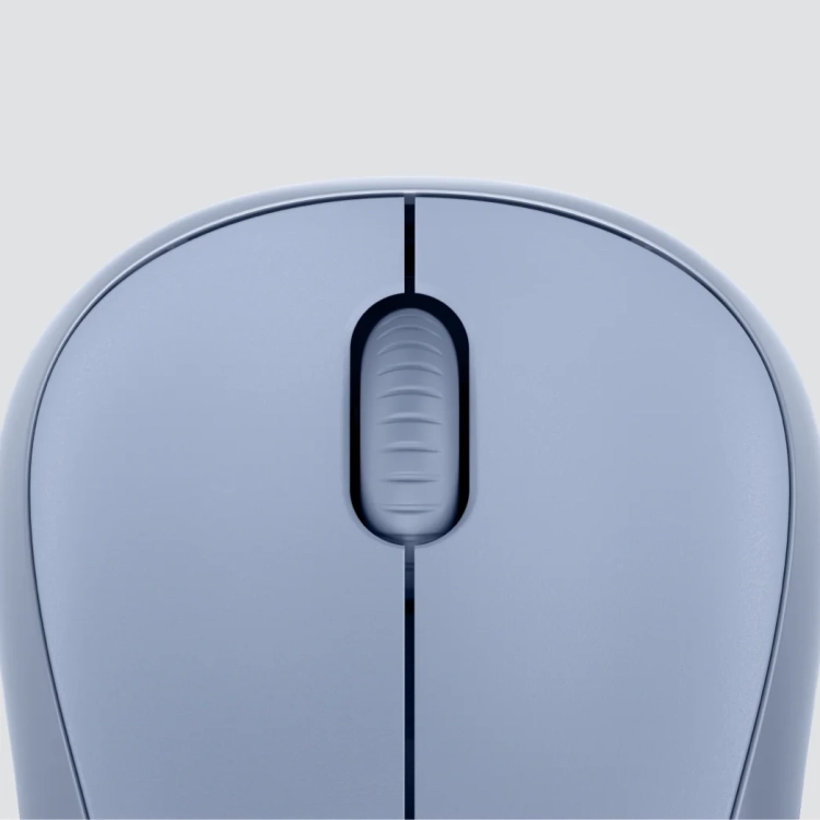 Kółko i przyciski niebieskiej myszy Logitech M221 Silent z bliska