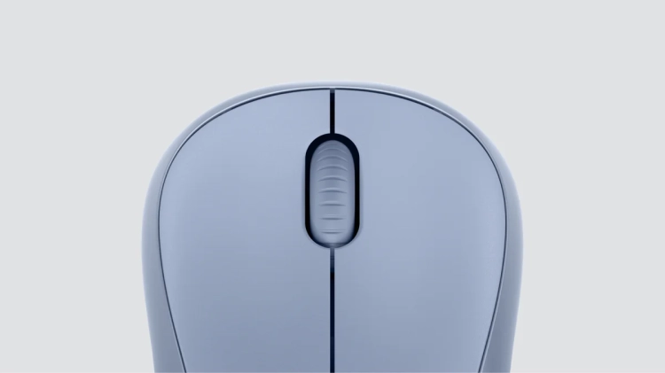 Niebieska Logitech M221 Silent z góry na szarym tle