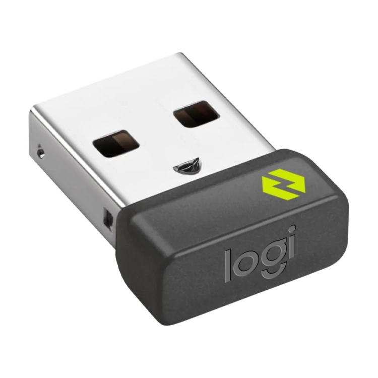 Odbiornik Logitech Logi Bolt USB-A, widok pod kątem z logo logi