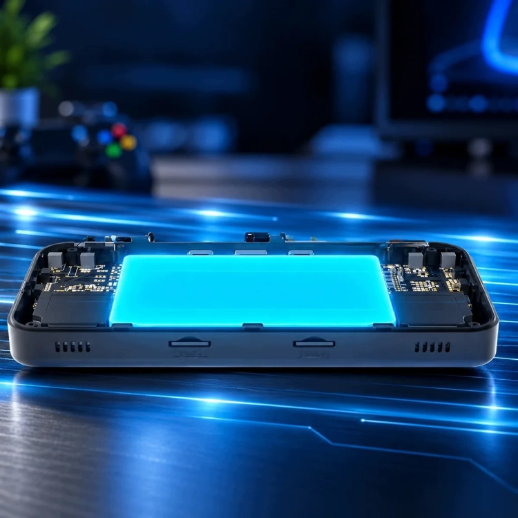 Akumulator 3300 mAh w konsoli ANBERNIC RG35XX H pokazany przez obudowę