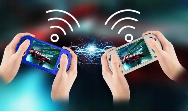 Dwie konsole ANBERNIC RG40XX H połączone przez Wi-Fi do gry we dwoje