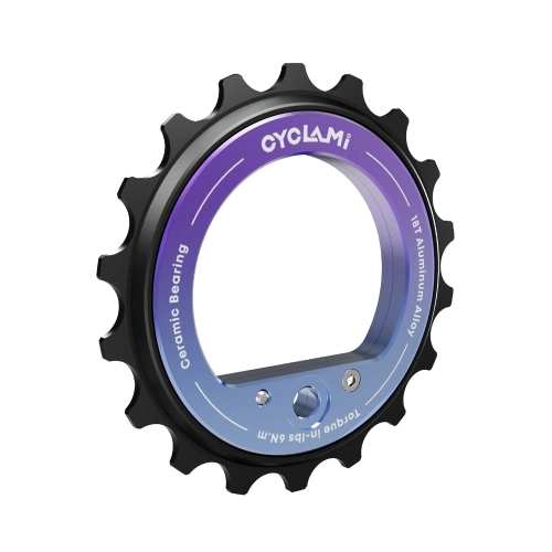 Kółko przerzutki CYCLAMI 18T niebiesko-fioletowe, widok z przodu