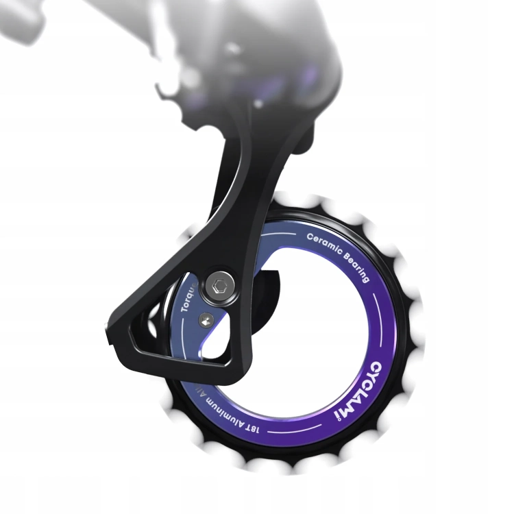 Kółko CYCLAMI 18T zamontowane w wózku tylnej przerzutki