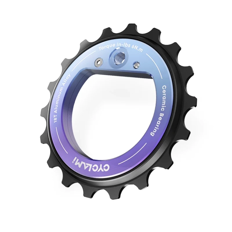 Korpus kółka CYCLAMI 18T z oznaczeniem łożyska ceramicznego i momentu 6 N·m