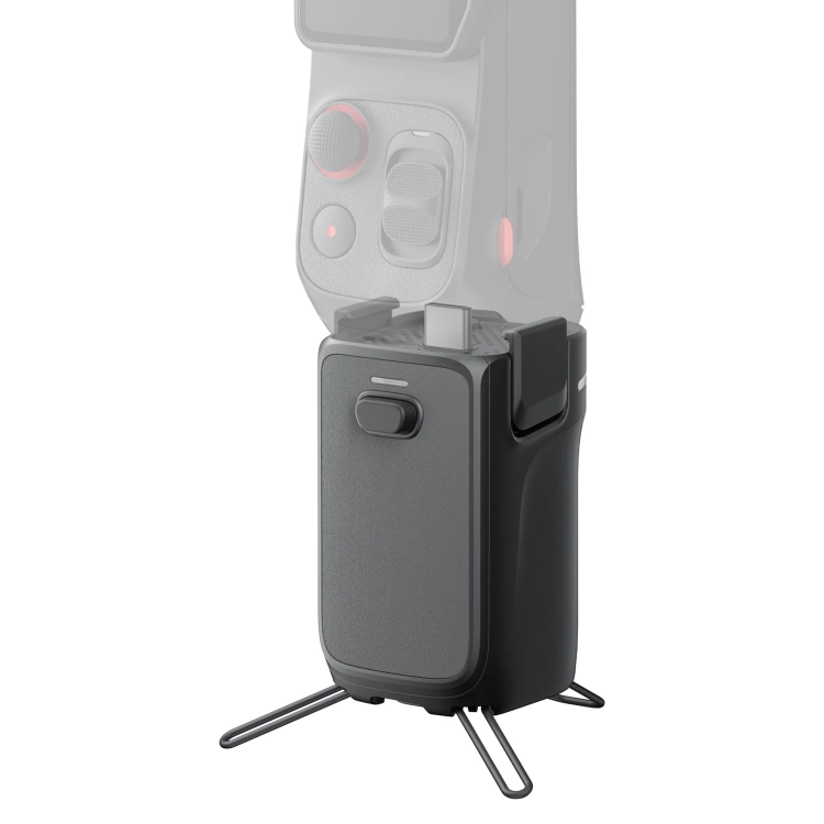 Insta360 Battery Handle pod kamerą Luna Ultra, nóżki statywu rozłożone
