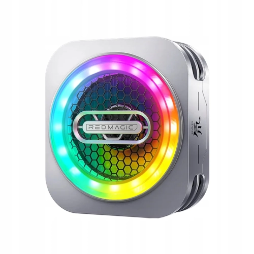 REDMAGIC VC Cooler 6 Pro pod kątem, srebrna aluminiowa obudowa z otworami