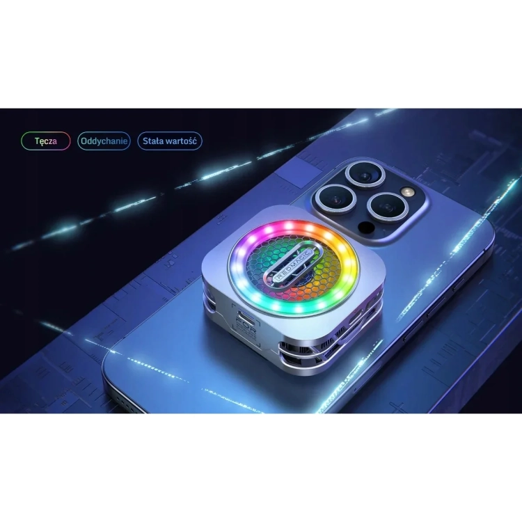 Efekty podświetlenia RGB w REDMAGIC VC Cooler 6 Pro na iPhonie