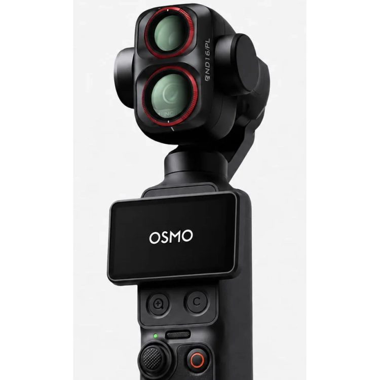 DJI Osmo Pocket 4P z założonym filtrem ND16/PL Freewell zakrywającym oba obiektywy