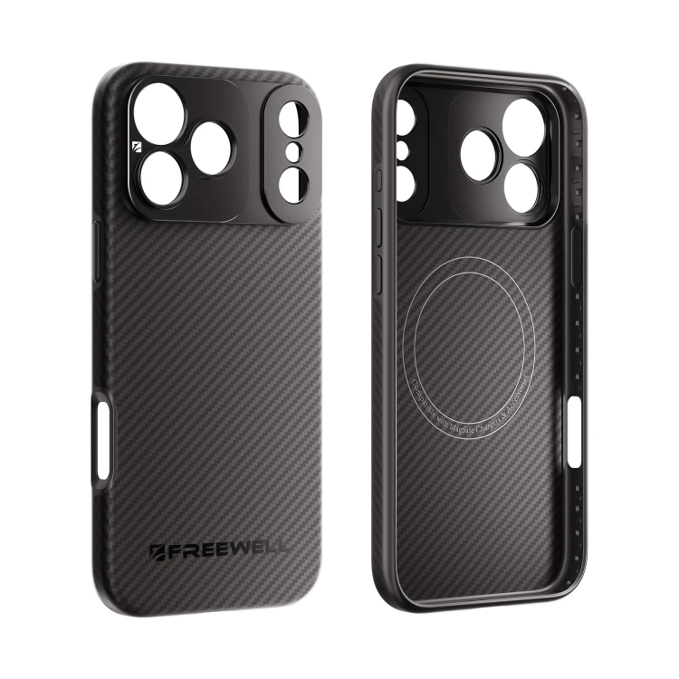 Etui Freewell Filmmaker do iPhone 17 Pro Max z mocowaniem 17 mm, widok z tyłu i od środka