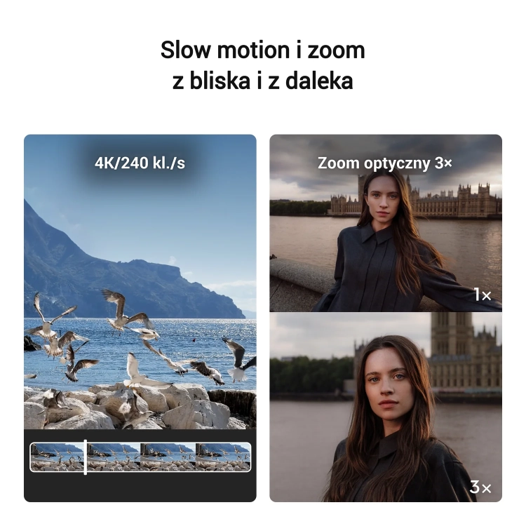 Slow motion 4K 240 kl./s i zoom optyczny 3x w DJI Osmo Pocket 4P Pearl White
