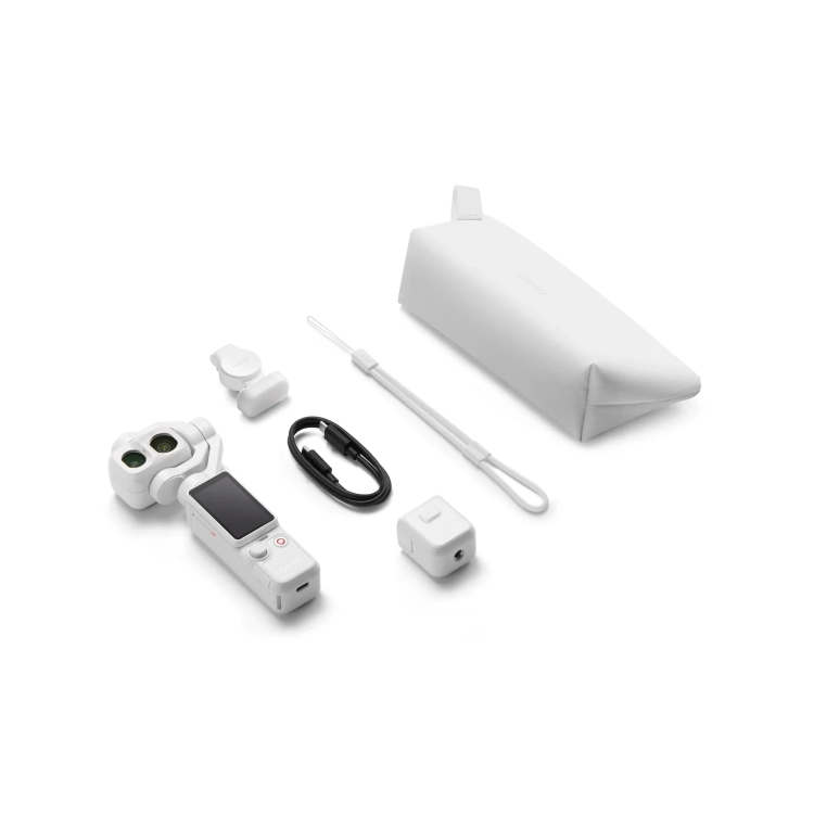 Biała lampka, uchwyt 1/4 cala, pasek i etui z DJI Osmo Pocket 4P Standard Combo
