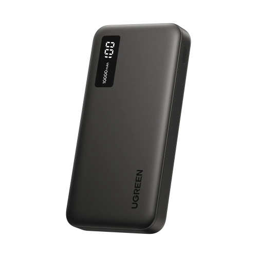 Powerbank UGREEN PB311 10000 mAh czarny z wyświetlaczem na białym tle