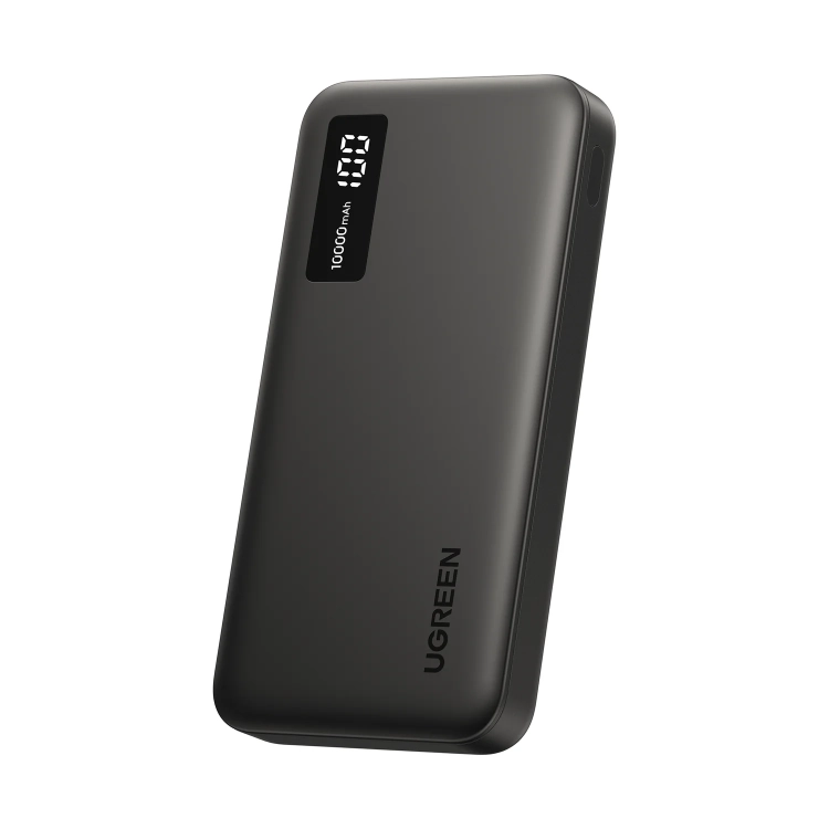 Powerbank UGREEN PB311 10000 mAh czarny z wyświetlaczem na białym tle