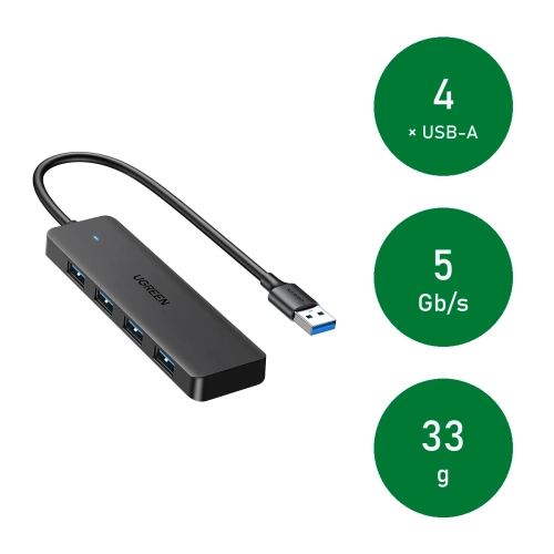 UGREEN CM219: 4 porty USB-A, 5 Gb/s, waga 33 g