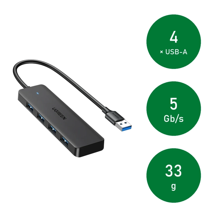 UGREEN CM219: 4 porty USB-A, 5 Gb/s, waga 33 g
