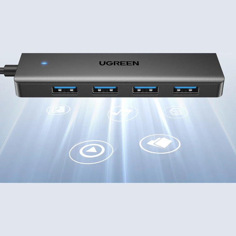 Cztery porty USB 3.0 huba UGREEN CM219 widziane z przodu