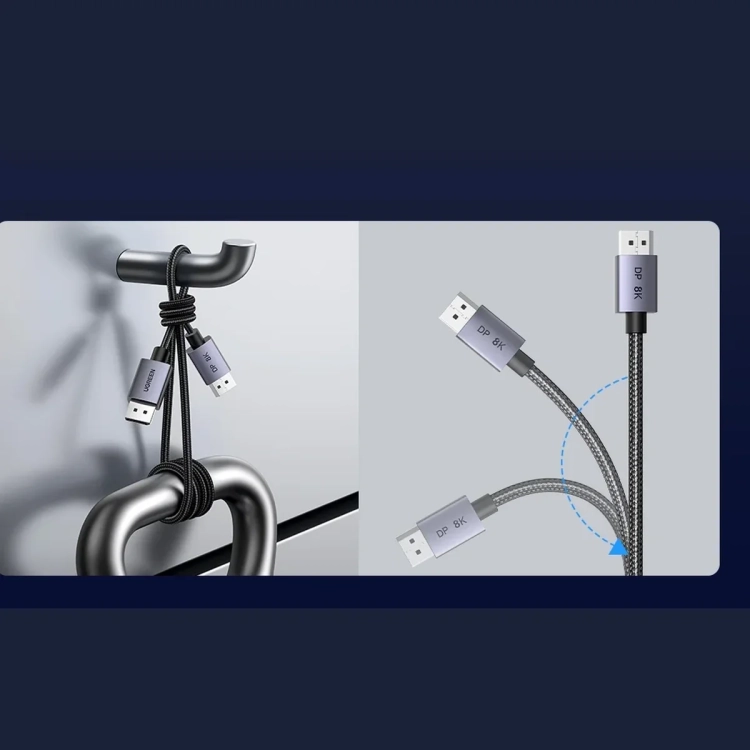 Nylonowy oplot kabla DisplayPort UGREEN DP120 zawiązany w węzeł