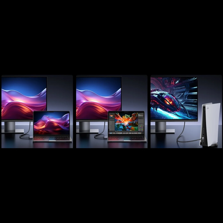 Monitor z laptopem i monitor z konsolą na kablu HDMI 2.1 UGREEN