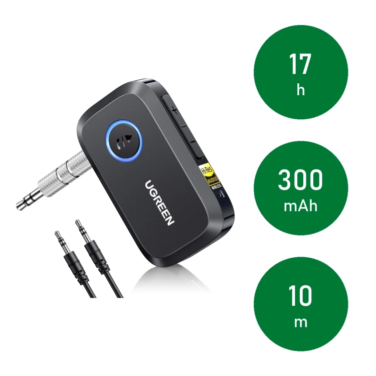 UGREEN BT509: 17 h pracy, akumulator 300 mAh, zasięg 10 m