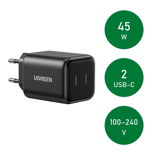 UGREEN X526: moc 45 W, dwa porty USB-C, zasilanie 100–240 V