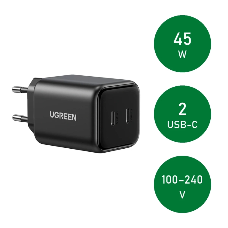 UGREEN X526: moc 45 W, dwa porty USB-C, zasilanie 100–240 V