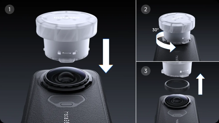 Trzy kroki zakładania nowej soczewki na kamerę Insta360 X6