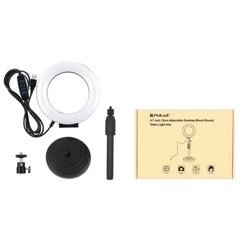 Lampa pierścieniowa LED PULUZ 12 cm zestaw: lampa, głowica, podstawa i statyw