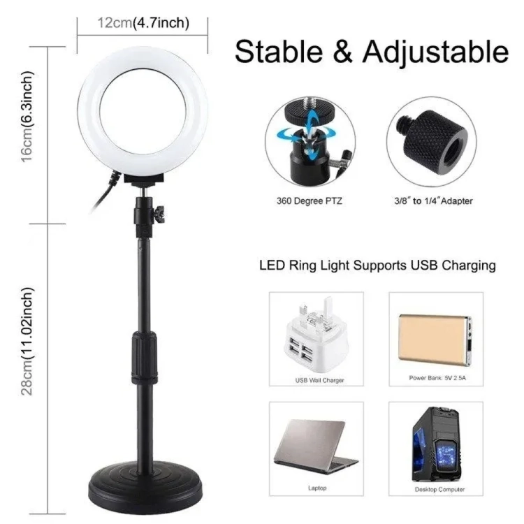 Lampa pierścieniowa LED PULUZ 12 cm z głowicą kulową i ładowaniem USB