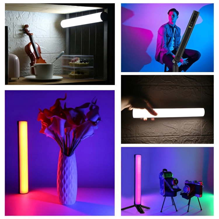 Lampa LED RGB PULUZ PU4139 tuba 30 cm przykłady oświetlenia scen w kolorach