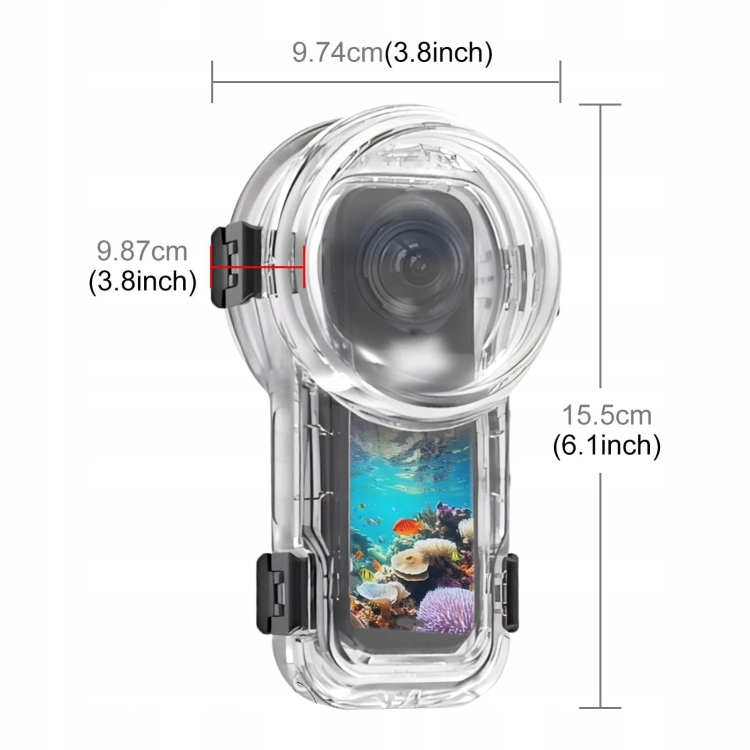Obudowa wodoszczelna PULUZ PU760T do Insta360 X5 z wymiarami 9,7 × 15,5 cm