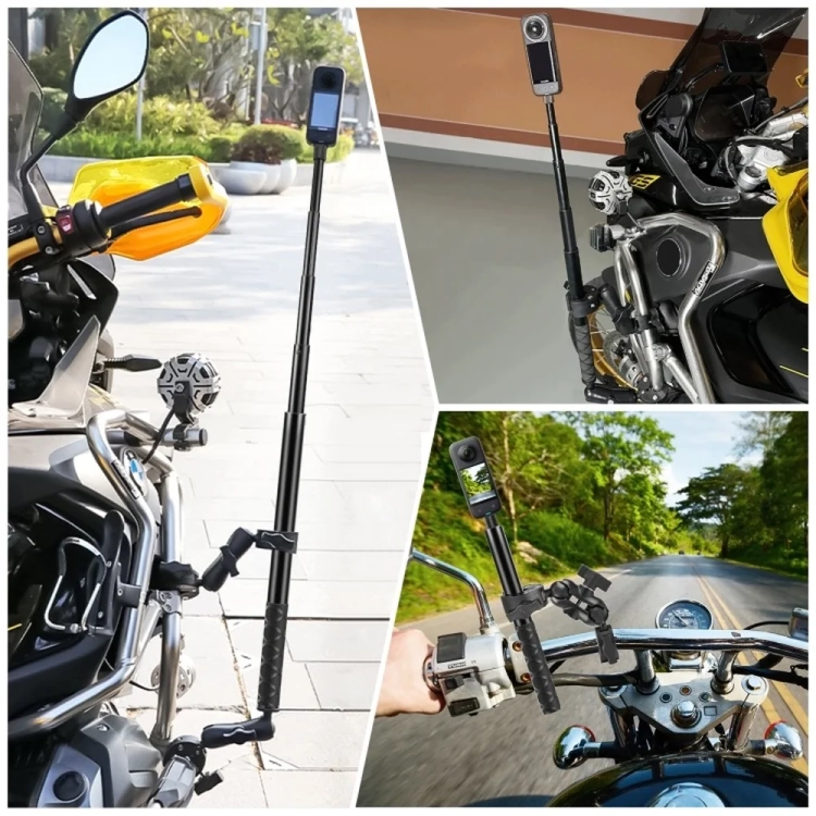 Uchwyt na kierownicę z kijem selfie PULUZ PU496B ujęcia z motocykla z perspektywy trzeciej osoby