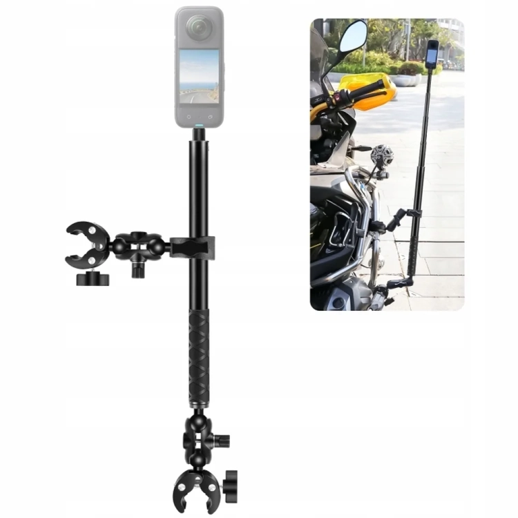 Uchwyt rowerowy z kijem selfie PULUZ PU495B z kamerą 360 na kierownicy