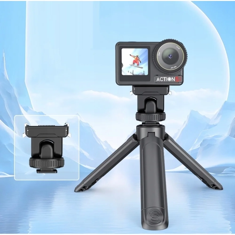 Magnetyczna szybkozłączka PULUZ PU727B do DJI Osmo Action z kamerą Osmo Action na statywie