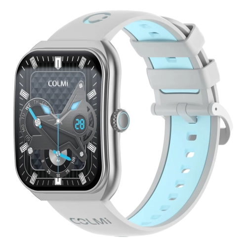 Smartwatch COLMI P86 srebrny z szarym paskiem i błękitnym wkładem
