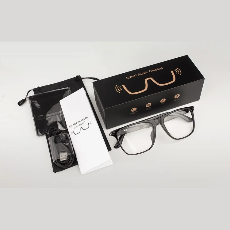 Zestaw COLMI M01Pro: okulary, pudełko, kabel magnetyczny, woreczek, instrukcja