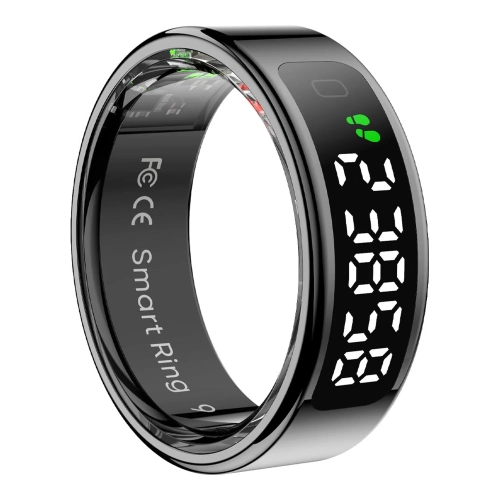 Czarny smartring COLMI R12 w rozmiarze 8 z wyświetlaczem LED na obudowie