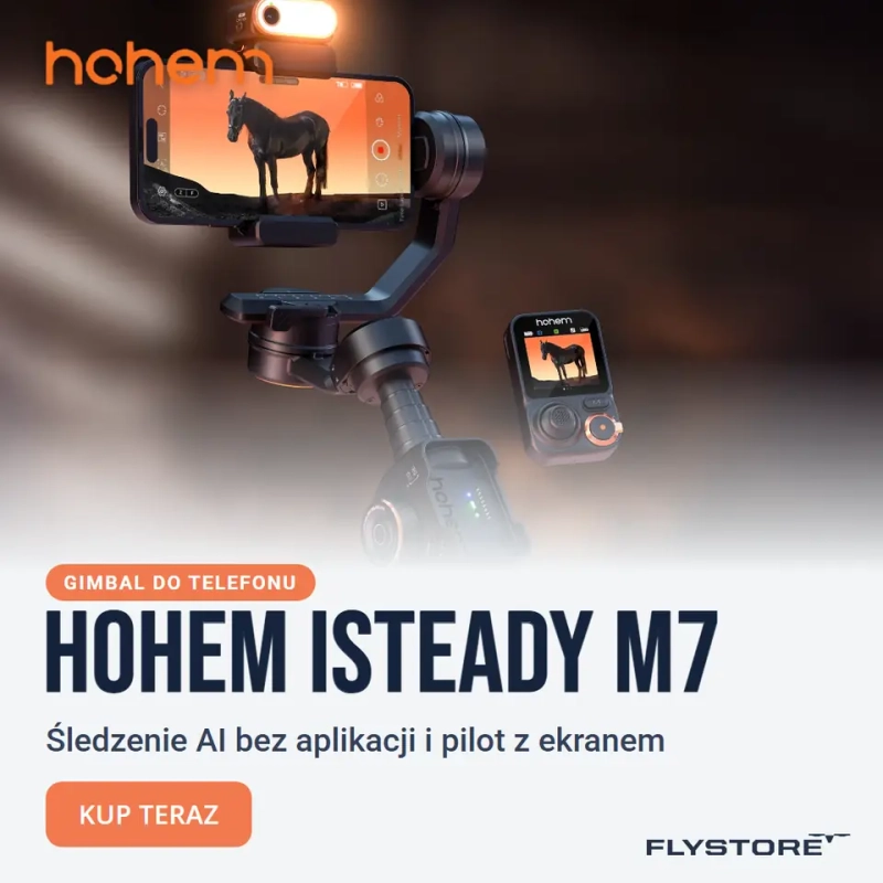Gimbal Hohem iSteady M7 ze smartfonem, lampą i pilotem z ekranem