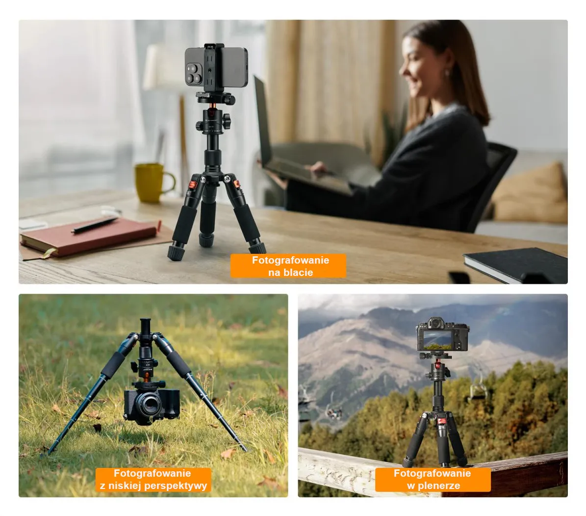 Kompaktowy mini statyw K&F Concept do podróży i vlogowania