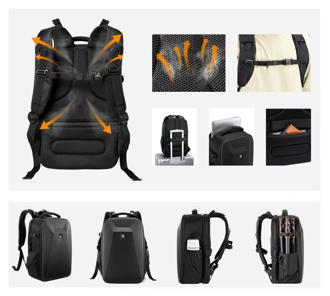 Ergonomiczny tył i wygodne szelki w plecaku fotograficznym K&F Concept