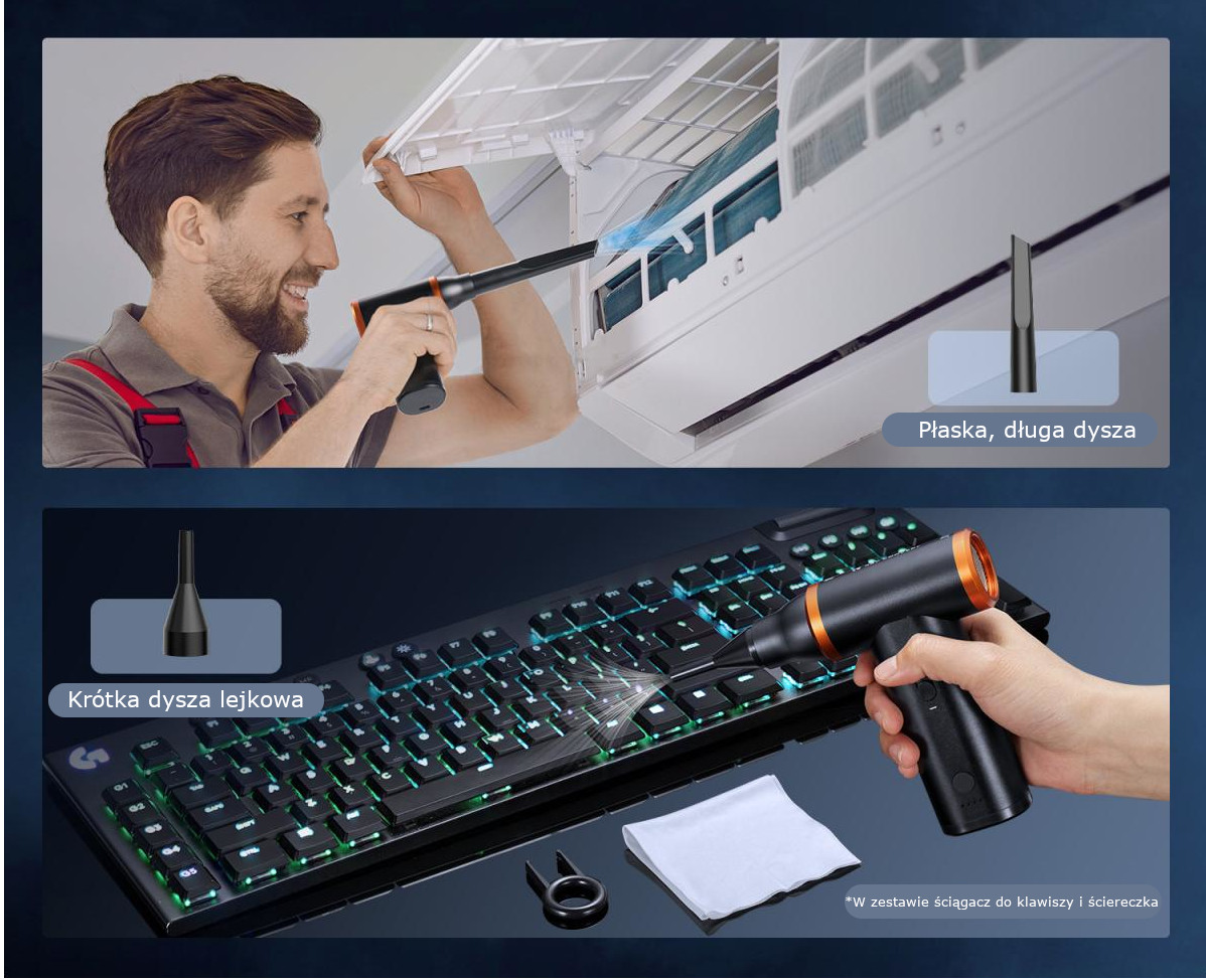 Funkcja dmuchawy i odkurzacza w urządzeniu K&F Concept 2w1