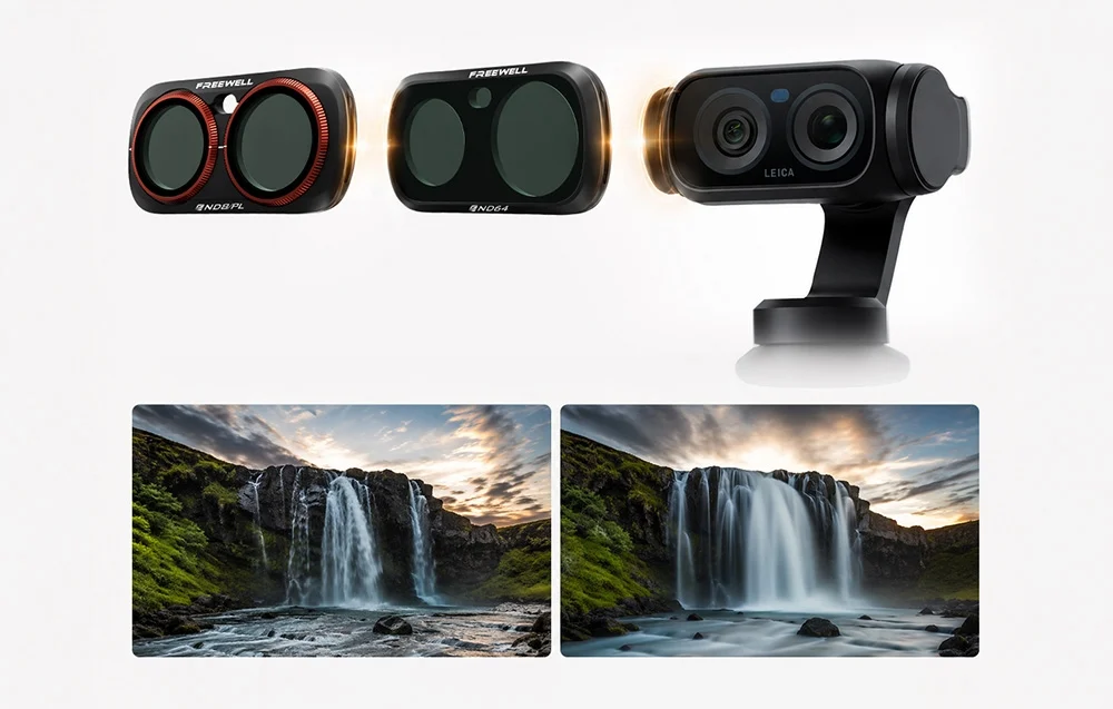 Filtry ND8 ND16 ND32 ND64 Freewell do Insta360 Luna Ultra