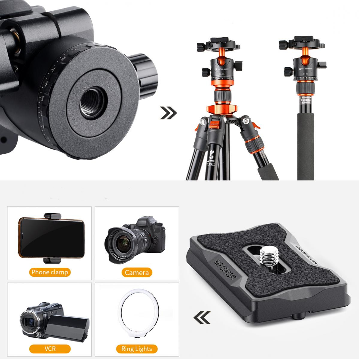 Kompaktowa głowica kulowa K&F Concept o udźwigu 22 lb i wysokości 80 mm