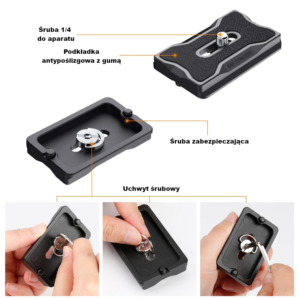 Szybkozłączka 1 4 cala i gwint 3 8 cala w głowicy K&F Concept