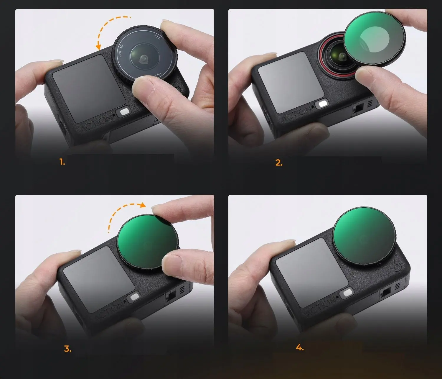 Gwintowany montaż filtra CPL na kamerze DJI Osmo Action 6