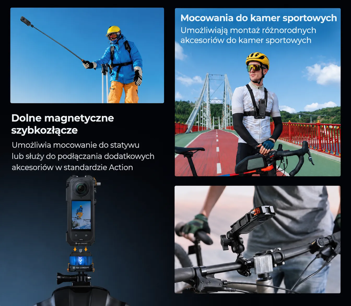 Gwinty 1/4 cala stopki Cold Shoe i mocowanie GoPro w ramce K&F CONCEPT