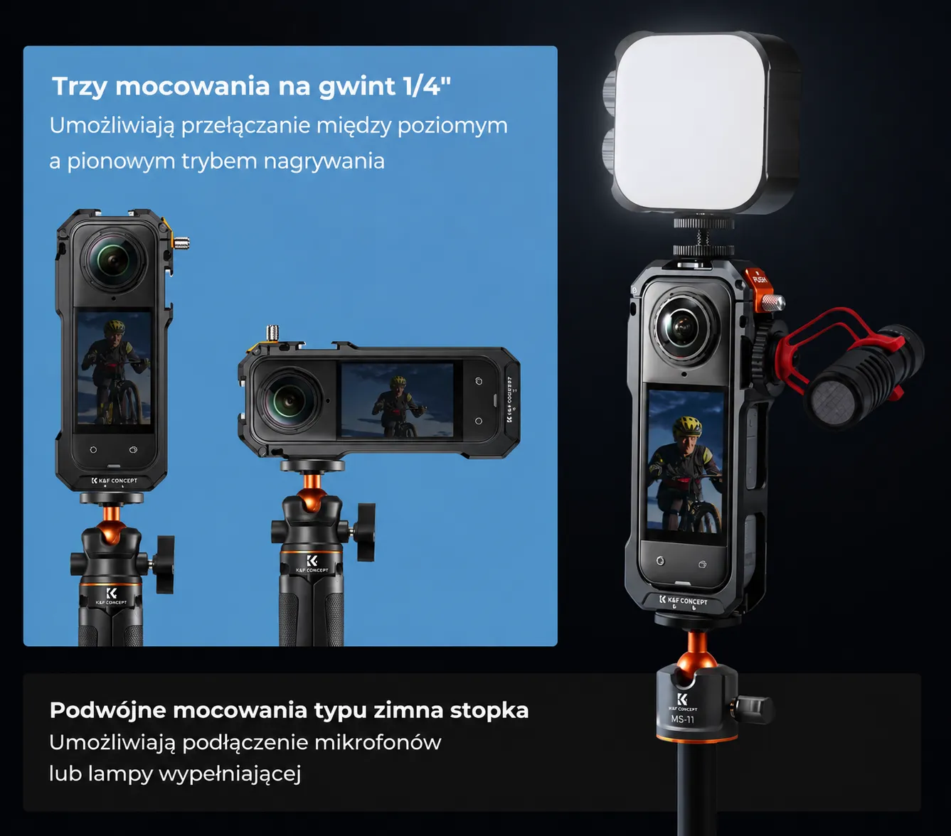 Mocowanie Arca-Swiss Quick Release w ramce K&F CONCEPT do Insta360 X5